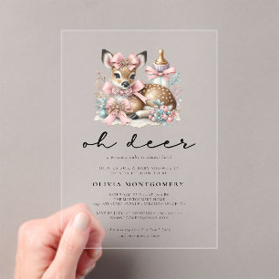 O Oh Hertje Roze Strikken Bos Baby Shower Acryl Uitnodigingen