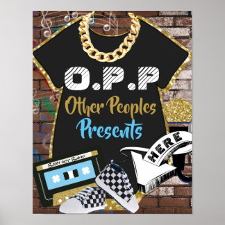 O.P.P. Hip Hop Blue|Gold Gift Table Sign Poster