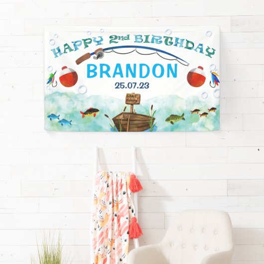 O-vis-ally vissen thema 2e verjaardag achtergrond spandoek (Insitu)