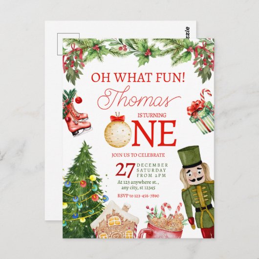 O wat een leuke Kerst Winter Eerste Verjaardag Briefkaart (Voorkant / Achterkant)