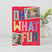 O wat een pret Sneeuw Overlay 2 Foto Kerstmis Feestdagenkaart (Staand voorkant)