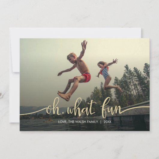 O, wat leuk! Platte kerstkaart met foto (Voorkant)