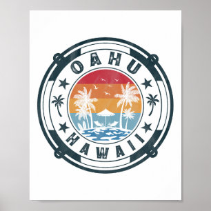 Oahu Hawaï strand zomer vakantie vintage zonsonder Poster