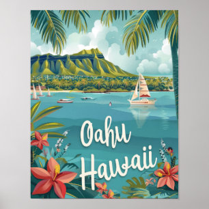 Oahu Hawaii Affiche de voyage Art Imprimer Poster