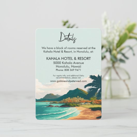 Oahu Hawaii Beach Palm Tree Bruiloft Behuizing Kaa Informatiekaartje (Staand voorkant)