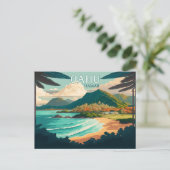 Oahu Hawaii Beach Retro Briefkaart (Staand voorkant)