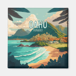Oahu Hawaii Beach Retro Sleutelhanger Magneet