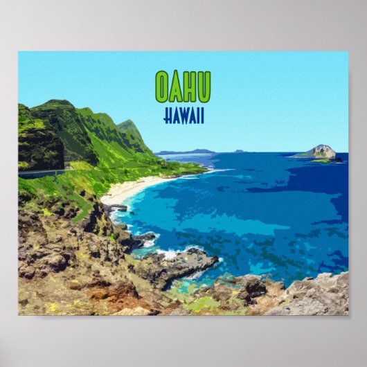 Oahu Hawaii Beach Vintage Poster (Voorkant)