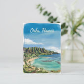 Oahu Hawaii Beach Waterverf schilderij Briefkaart (Staand voorkant)