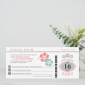 Oahu Hawaii Hibiscus Boarding Pass Wedding Kaart (Staand voorkant)