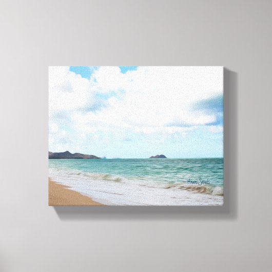 Oahu Hawaii Ocean Waves & Beach Canvas Afdruk (Voorkant)