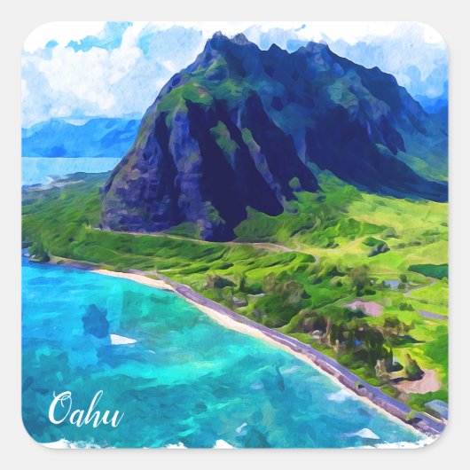 Oahu Hawaii Panorama Uitzicht Beach Vierkante Sticker (Voorkant)