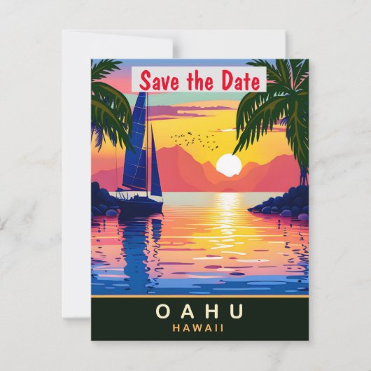 Oahu, Hawaii, Reisbriefkaart,  Save The Date (Voorkant)