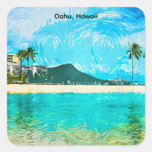 Oahu Hawaii Travel Island Paradise Vierkante Sticker