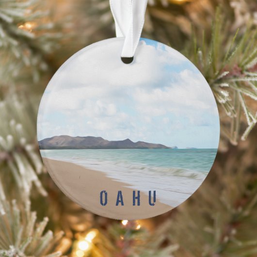 Oahu Hawaii Tropisch strand 2 Foto en tekst Ornament (Boom)