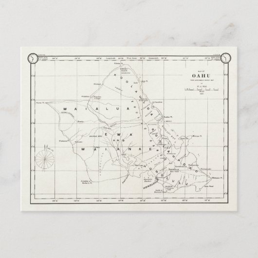 Oahu Island, Hawaii, Carte Vintage 1887 (Devant)