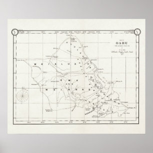 Oahu Island, Hawaii, Carte Vintage 1887 Poster