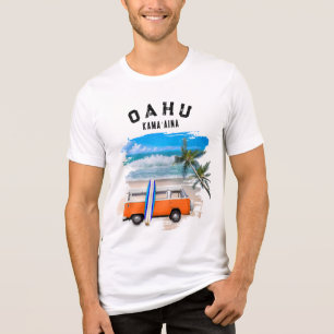Oahu Kamaʻaina Oranje Vintage Bus Surfboard Tri-Blend Shirt