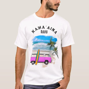 Oahu Kamaʻaina Roze Vintage Bus Hawaii Inwoner T-shirt