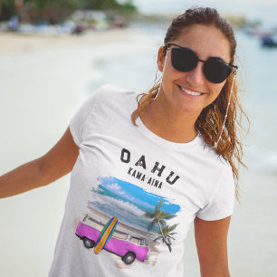 Oahu Kamaʻaina Roze Vintage Bus Surfboard T-shirt
