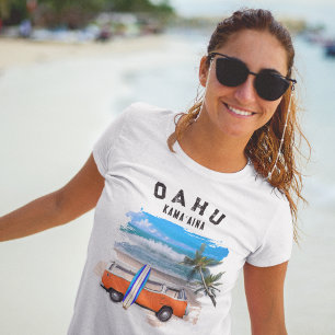 Oahu Kamaaina Oranje Vintage Van Surfplank Cool T-shirt
