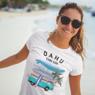Oahu Kamaaina Turquoise Vintage Van Surfplank Cool T-shirt