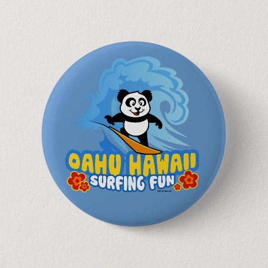 Oahu Surfing Panda Ronde Button 5,7 Cm (Voorkant)