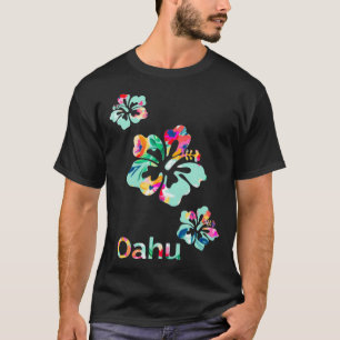 Oahu T Hawaii Hawaiian Hibiscus flower Surfer T-shirt