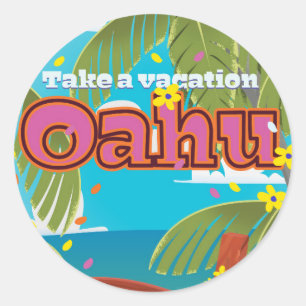Oahu Vakantie reisposter Ronde Sticker