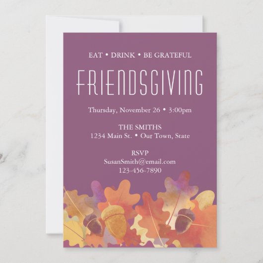 Oak-bladeren en -eikenhouten Thanksgiving in Paars Aankondiging (Voorkant)