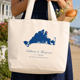 Oak Bluffs Bruiloft Martha's Vineyard Kaart Welkom Grote Tote Bag