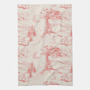 Oak & Elk Dagelijks Toile in Roze Coral & crème Theedoek