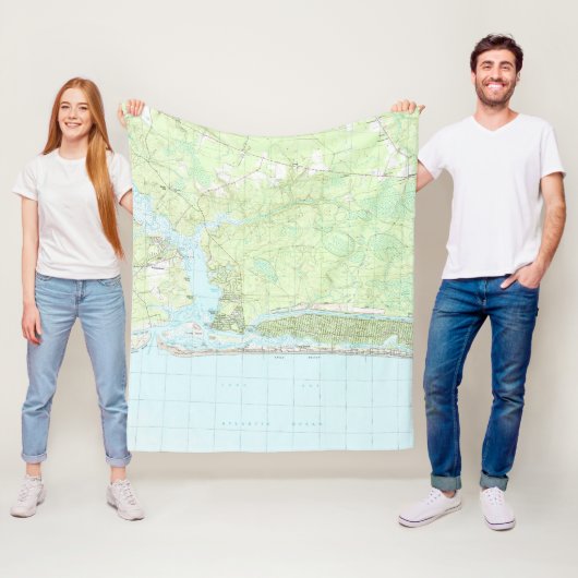 Oak Island North Carolina Map (1990) Fleece Deken (In situ)