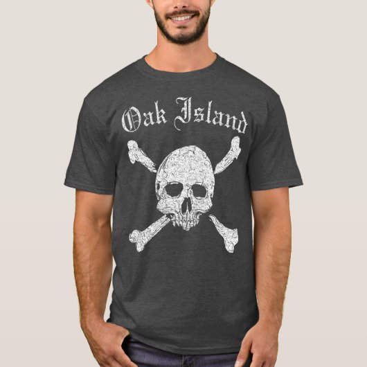 Oak Island Skull Crossbones Verdrietige Print T-shirt (Voorkant)