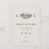 Oak & ivoor bruiloft uitnodiging (Voorkant / Achterkant)