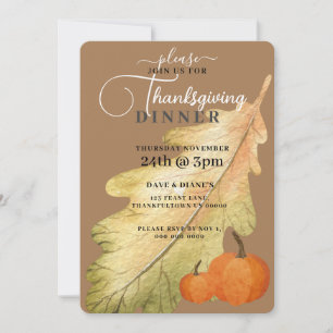 Oak Leaf & Pumpkin op Tan-Thanksgiving Kaart