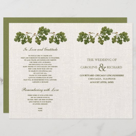 Oak Leaves Burlap Burlap Wedding Programma's (Voorkant / Achterkant)