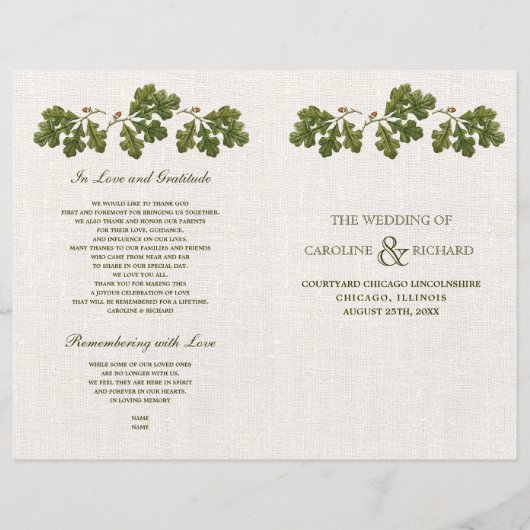  Oak Leaves Burlap Burlap Wedding Programma's (Voorkant)