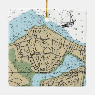 Oak Neck NY Nautische Grafiek Kerstmis Keramisch Ornament