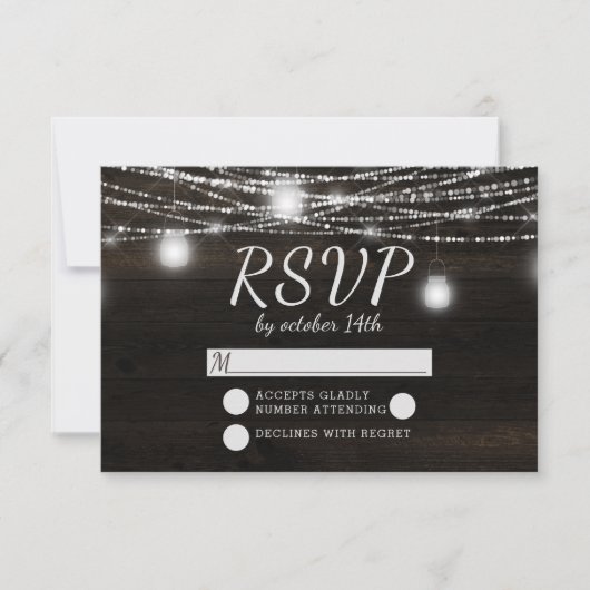 Oak Ridge Rustic Dark Wood Wedding Réponse RSVP (Devant)