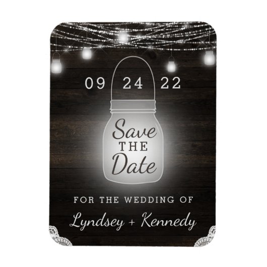 Oak Ridge Rustic Mason Jar Lights Save the Date Magneet (Verticaal)