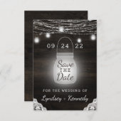Oak Ridge Rustic Wood Lichten & Mason Jars Save The Date (Voorkant / Achterkant)