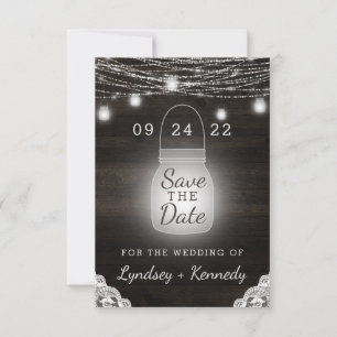Oak Ridge Rustic Wood Lichten & Mason Jars Save The Date