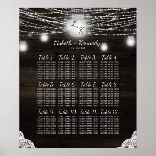Oak Ridge Rustic Wood Wedding Table Seating Chart Poster (Voorkant)