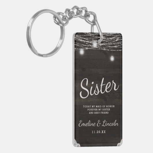 Oak Ridge Rustiek Donker Hout Naar De Zuster Quote Sleutelhanger (Voorkant Links)