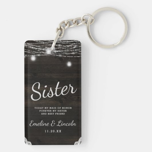 Oak Ridge Rustiek Donker Hout Naar De Zuster Quote Sleutelhanger (achterkant)
