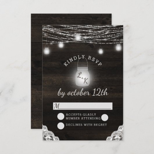 Oak Ridge Rustiek Hout & Kant Bruiloft RSVP Antwoo (Voorkant / Achterkant)