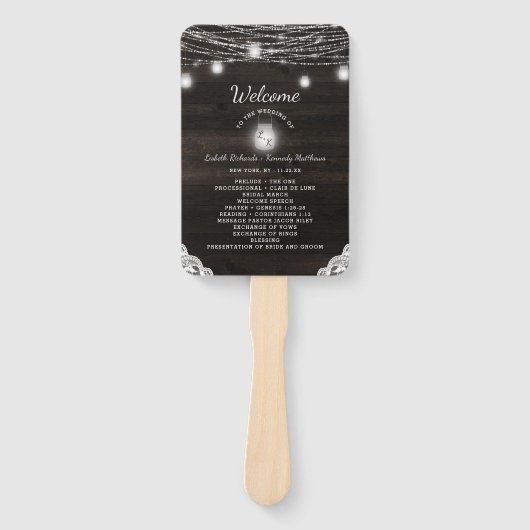 Oak Ridge Rustiek Hout Trouwceremonie Programma Handwaaier (Voorkant)
