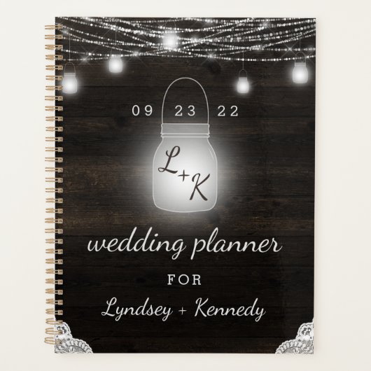 Oak Ridge Rustieke Mason Jar & Lichten Huwelijkspl Planner (Voorkant)