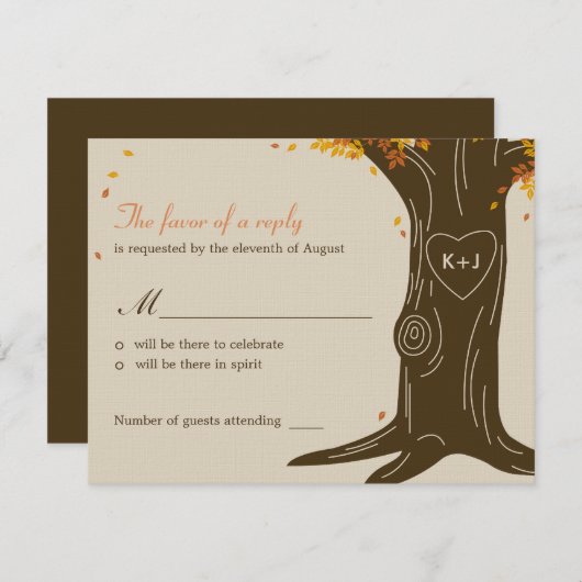 Oak Tree Fall Weddenschap RSVP / reactiekaart (Voorkant / Achterkant)